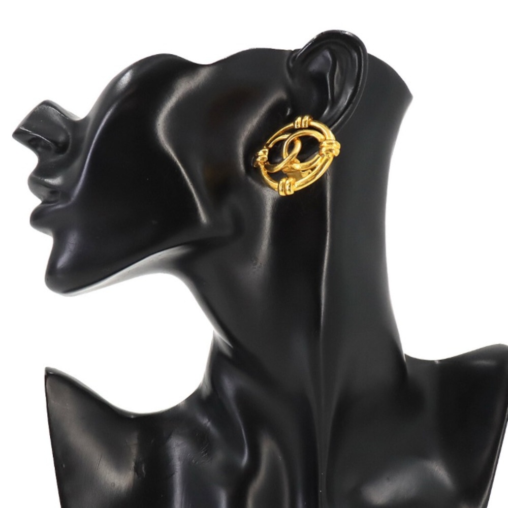 CHANEL Vintage Coco Mark Round Earrings Gold Plated - Picture 4 of 4